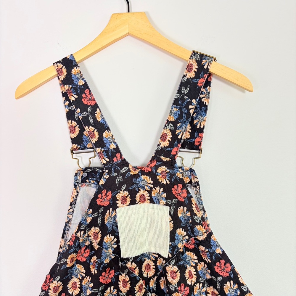 POL Printed Corduroy Patchwork Overalls Mixed Floral Wide Leg Large Boho Hippie - Picture 9 of 13